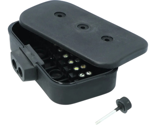 Boîte de dérivation avec couvercle ouvert et bornes à vis