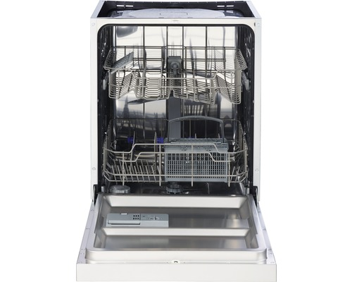 Vue intérieure d''un lave-vaisselle avec porte ouverte et paniers à vaisselle