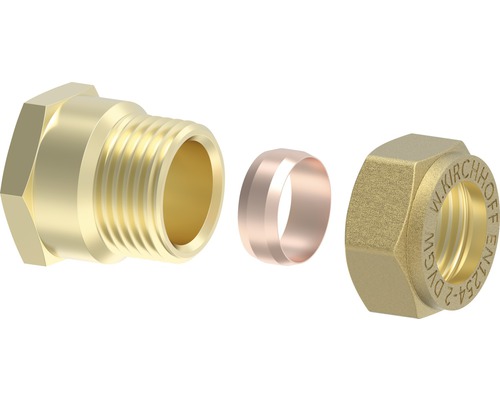 Messingverschraubung mit Klemmring und Überwurfmutter