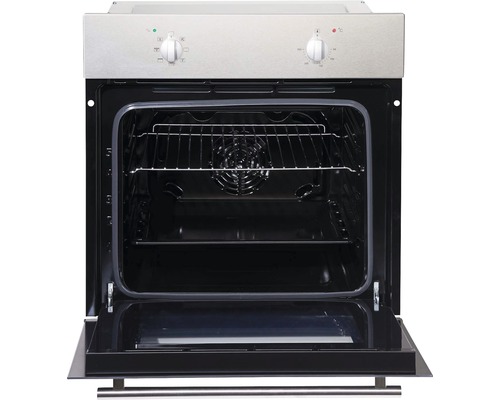 Four encastrable avec porte ouverte, comprenant une grille et un ventilateur