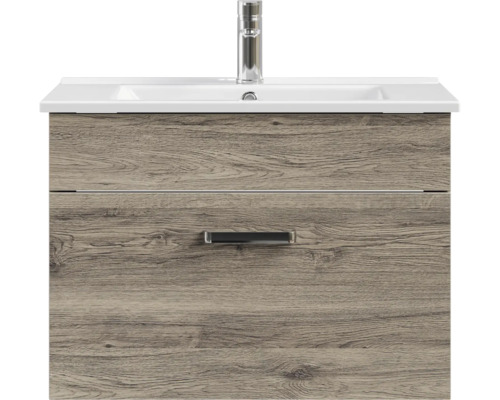 Meuble sous-lavabo avec deux tiroirs, lavabo et robinet