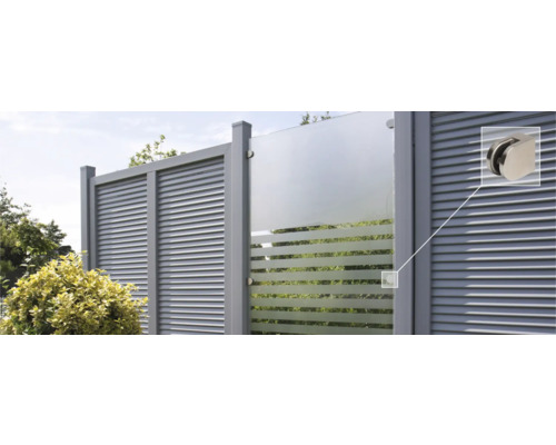 Clôture de jardin avec lamelles et élément en verre