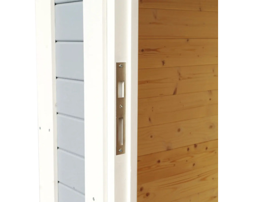 Vue détaillée d''une porte avec gâche dans le cadre de la porte