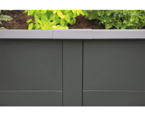 Detailansicht eines Hochbeets mit Bepflanzung