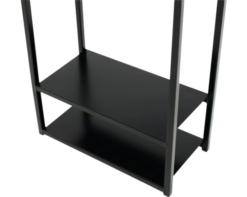 Étagère en métal noir avec deux tablettes pour le rangement