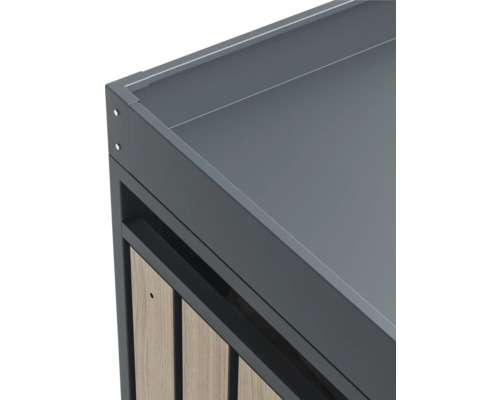 Vue détaillée d''un meuble gris avec garniture en bois