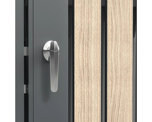 Vue détaillée d''une porte avec poignée de porte et panneaux de bois