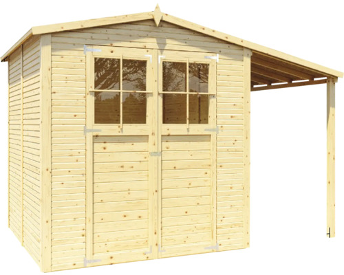 Abri de jardin en bois avec double porte et auvent