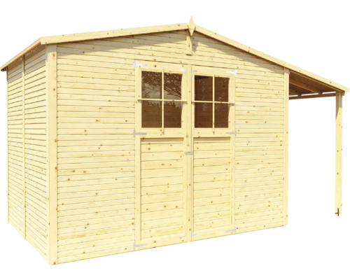 Abri de jardin en bois avec double porte et auvent