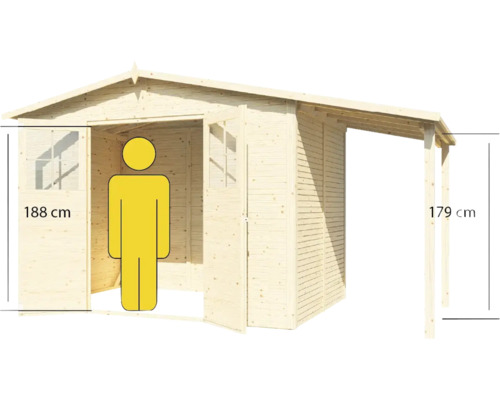 Abri de jardin en bois d''une hauteur de 188 cm et un auvent de 179 cm