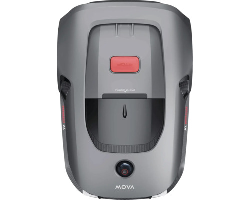 Robot tondeuse vue de dessus avec bouton stop et commande