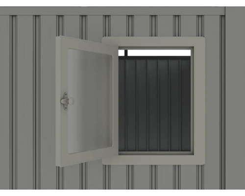 Fenêtre ouverte dans un mur de cabanon de jardin