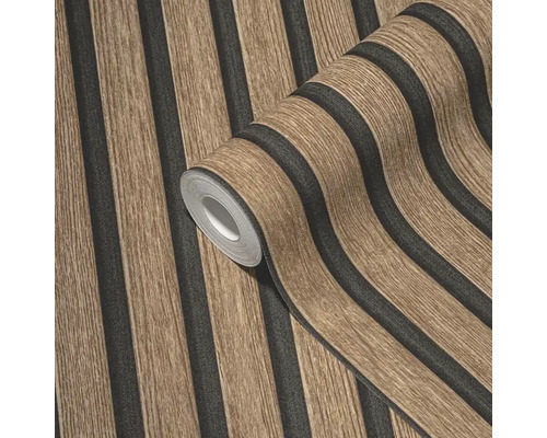 Rouleau de papier peint avec motif bois et rayures