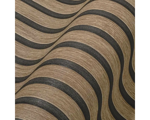 Papier peint à rayures ondulées aspect bois