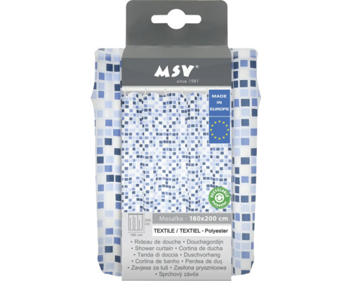 Rideau de douche MSV avec motif mosaïque, 180x200 cm, en polyester recyclable