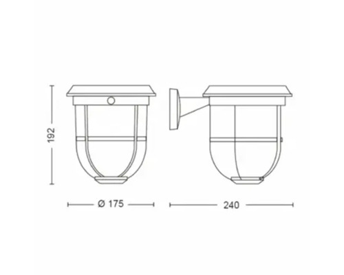 Technische Zeichnung einer Aussenleuchte mit Massangaben