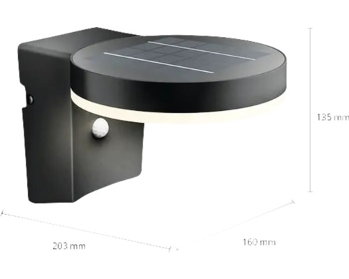 Applique murale solaire avec détecteur de mouvement et dimensions