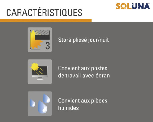 Caractéristiques : Store plissé jour/nuit, convient aux postes de travail avec écran, convient aux pièces humides