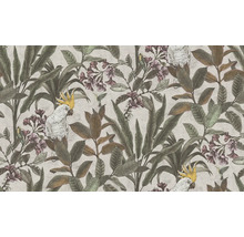 Papier peint avec plantes, cacatoès et colibris