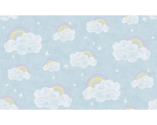 Tapete mit Wolken, Regenbögen und Vögeln