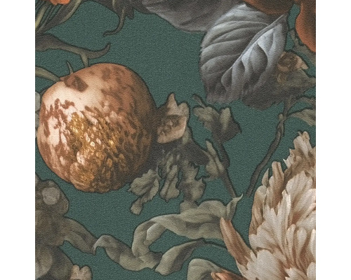 Gros plan d''un papier peint avec un motif de fleurs et de fruits