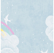 Illustration mit Regenbogen, Wolken und Vogel