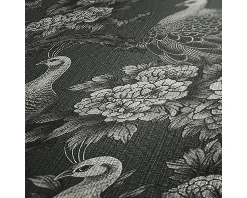 Papier peint avec motif de paons et de fleurs