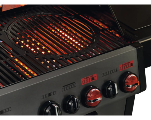 Vue détaillée d''un gril à gaz avec fonction Turbo Zone et grille de cuisson