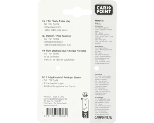 Carpoint Fiche en plastique pour remorque 7 broches ISO 1724 type N