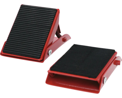 Zwei Radkeile aus Metall mit Gummiauflage zur Fahrzeugsicherung