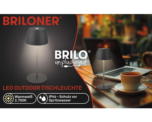 Logo Briloner. Lampe de table LED pour extérieur avec protection contre les projections d''eau.