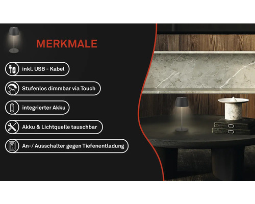 Lampe de table sans fil Serina Mini LED 2,5 W anthracite