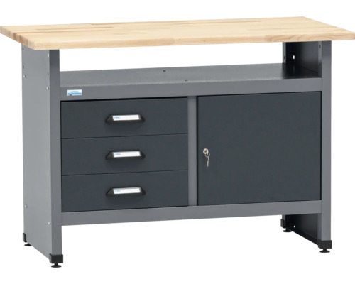 Werkbank mit drei Schubladen und einem Schrank mit Schlüssel