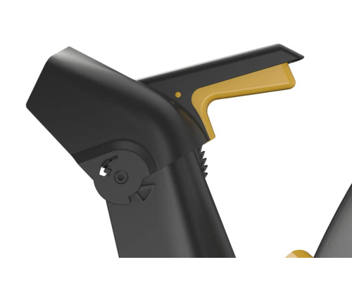 Detailansicht einer Astschere mit verstellbarem Ratschenmechanismus.