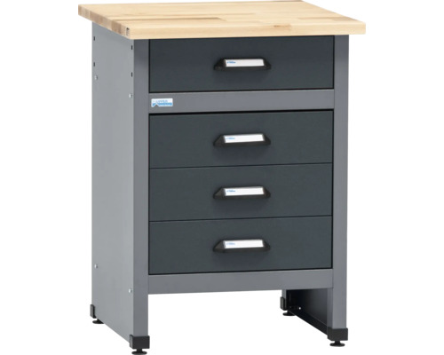 Armoire d''atelier avec quatre tiroirs et plan de travail en bois