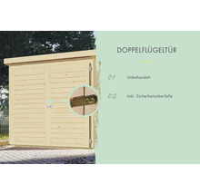 Doppelflügeltür für ein Gartenhaus, unbehandelt, inklusive Sicherheitsüberfalle