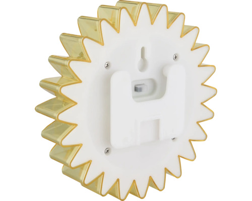 Rückseite einer Solarlampe in Sonnenform mit Montagevorrichtung