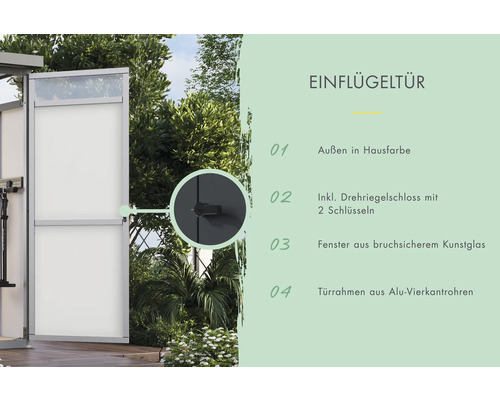 Einflügeltür mit Drehriegelschloss und bruchsicherem Kunstglasfenster