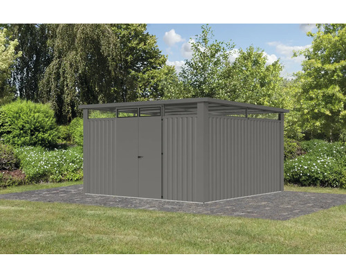 Armoire de jardin métallique avec double porte et lucarne dans le jardin