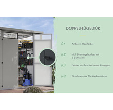 Doppeltür eines Gerätehauses mit Drehriegelschloss