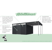 Metallgerätehaus mit Trapezblechdach, Stahltür, umlaufendem Lichtband und Regenrinne