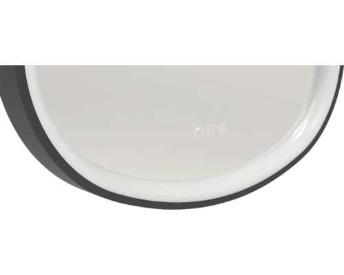 Vue détaillée d''un miroir rond avec fonction tactile pour l''utilisation