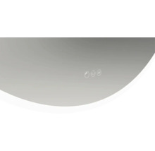 Miroir de salle de bain avec symboles de capteur tactile pour la lumière, la luminosité et le chauffage