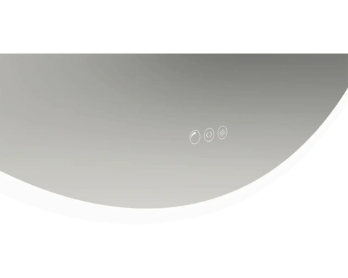 Miroir de salle de bain avec symboles de capteur tactile pour la lumière, la luminosité et le chauffage