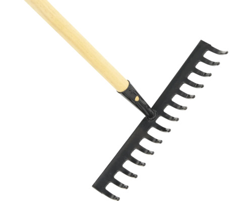 Râteau de jardin avec manche en bois et dents en métal
