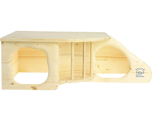 Holzhaus für Kleintiere mit Heuraufe und zwei Eingängen