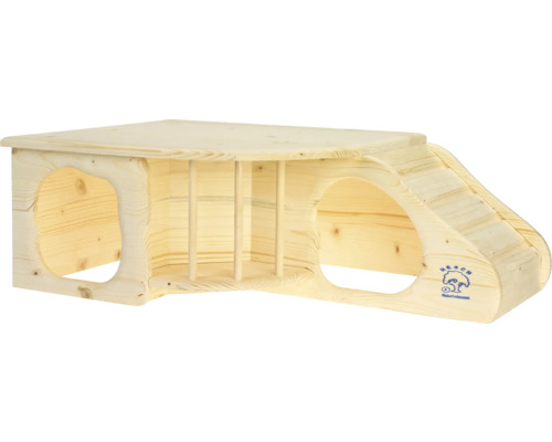Resch Nagerhöhle XL holz Holzstall mit Rampe und Resch Naturprodukte Logo