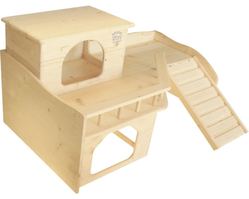 Holzhaus für Kleintiere mit Rampe und Plattform