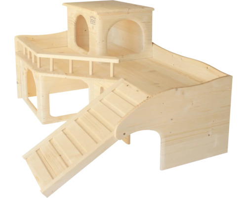 Holzhaus für Kleintiere mit Rampe und Aussichtsplattform
