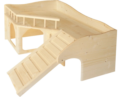 Hölzernes Hamsterhaus mit Rampe und Geländer